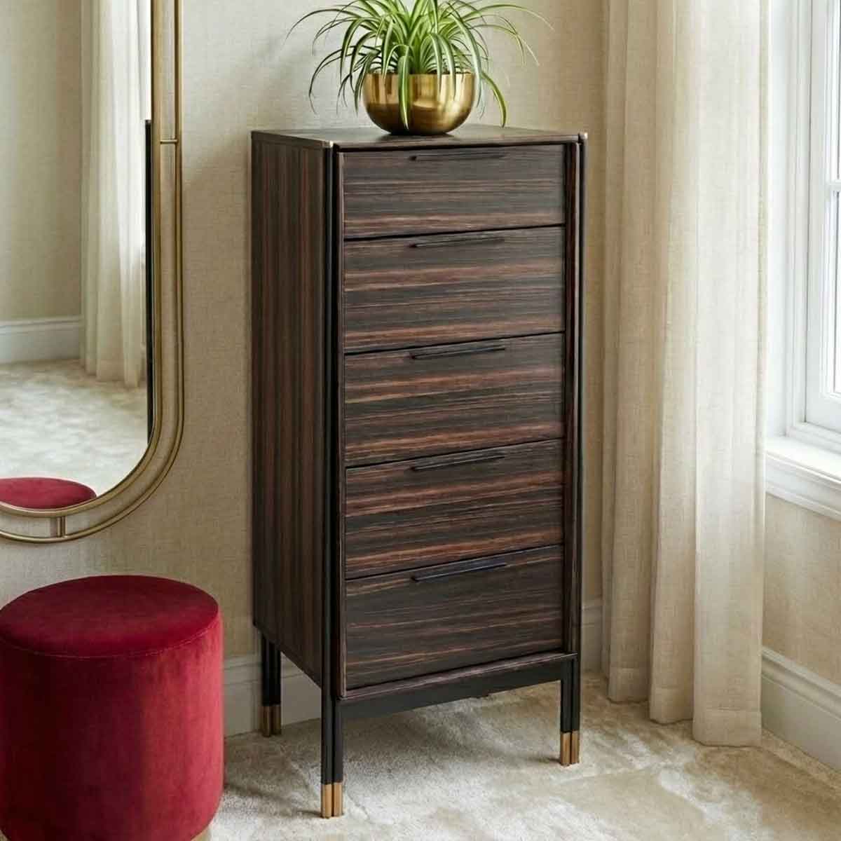 Wooden Chest Of 5 Drawers 50cm Wide Narrow - Bali