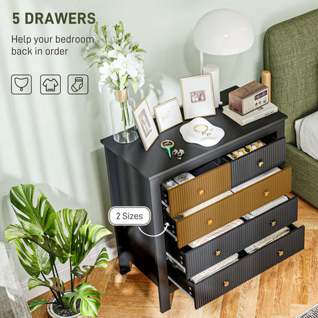 Wooden Chest Of 5 Drawers 79cm Wide - Velmora