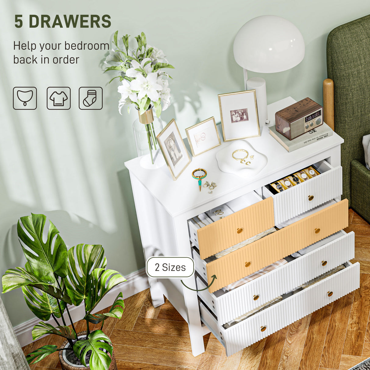 Wooden Chest Of 5 Drawers 79cm Wide - Velmora