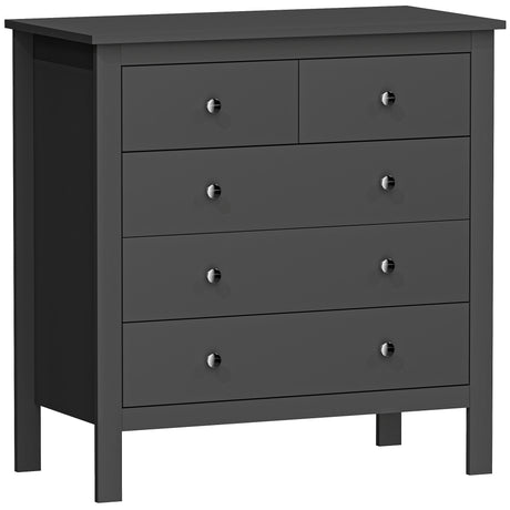 Wooden Chest Of 5 Drawers 79cm Wide With Round Metal Knobs - Velmora
