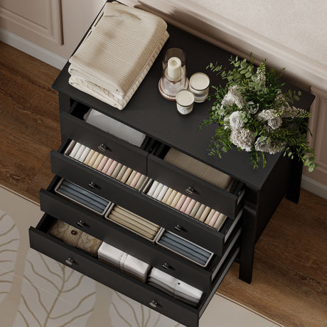 Wooden Chest Of 5 Drawers 79cm Wide With Round Metal Knobs - Velmora