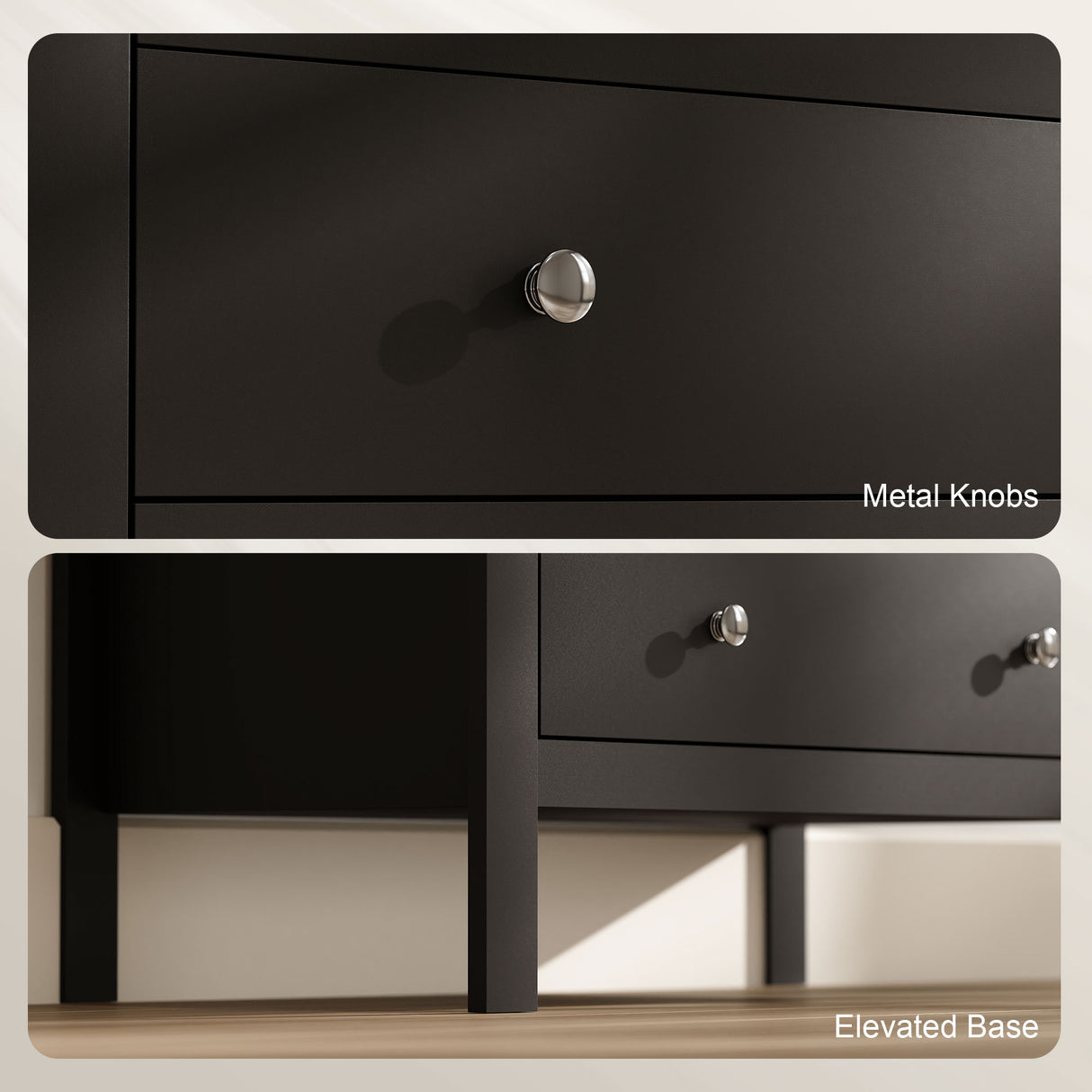 Wooden Chest Of 5 Drawers 79cm Wide With Round Metal Knobs - Velmora