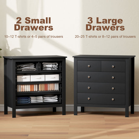 Wooden Chest Of 5 Drawers 79cm Wide With Round Metal Knobs - Velmora