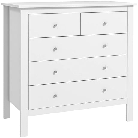 Wooden Chest Of 5 Drawers 79cm Wide With Round Metal Knobs - Velmora