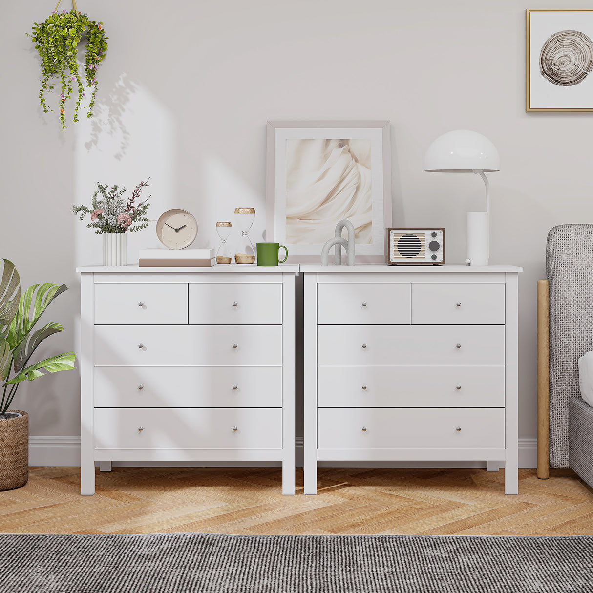 Wooden Chest Of 5 Drawers 79cm Wide With Round Metal Knobs - Velmora