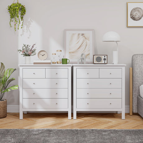 Wooden Chest Of 5 Drawers 79cm Wide With Round Metal Knobs - Velmora