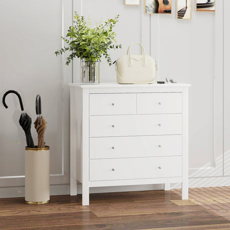 Wooden Chest Of 5 Drawers 79cm Wide With Round Metal Knobs - Velmora