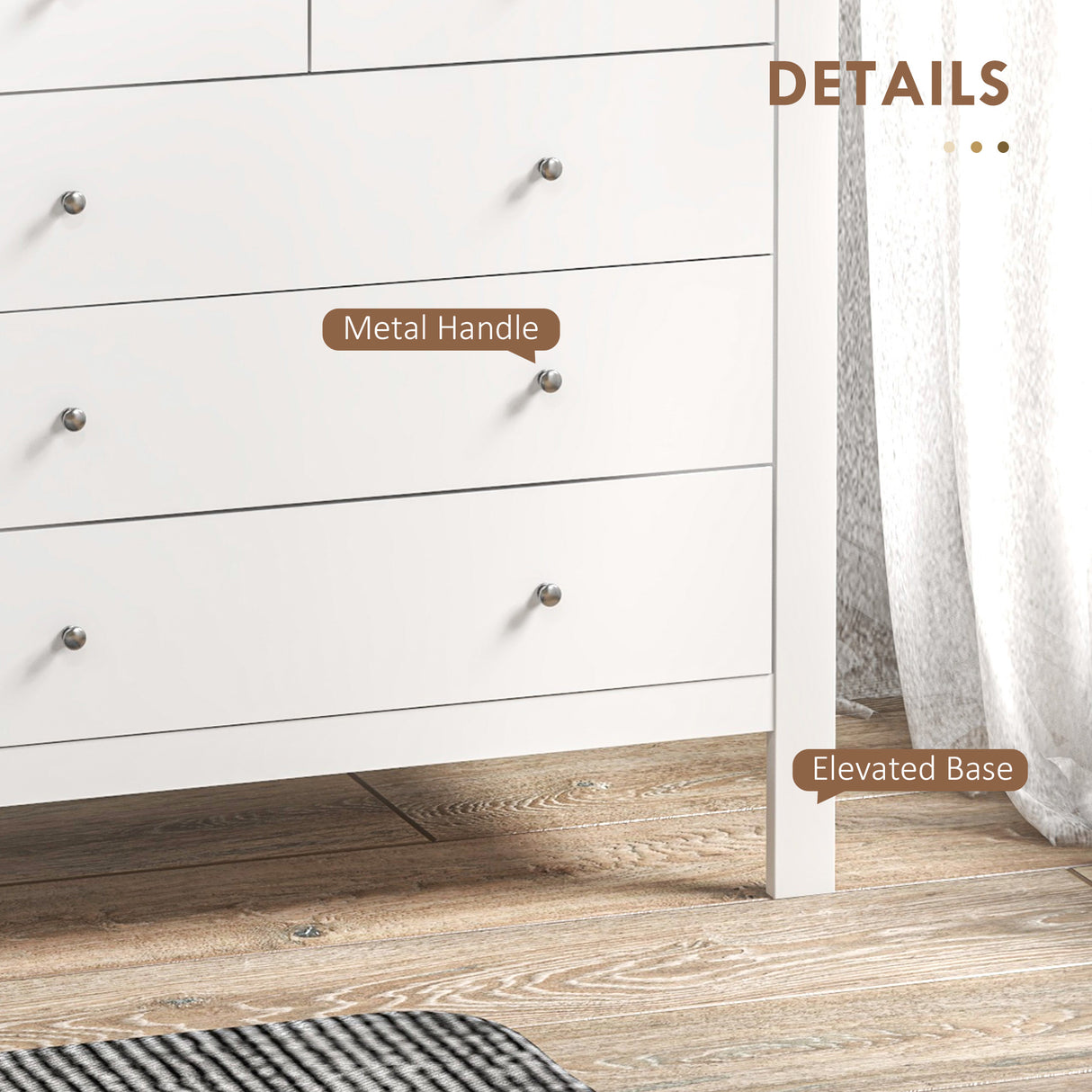 Wooden Chest Of 5 Drawers 79cm Wide With Round Metal Knobs - Velmora