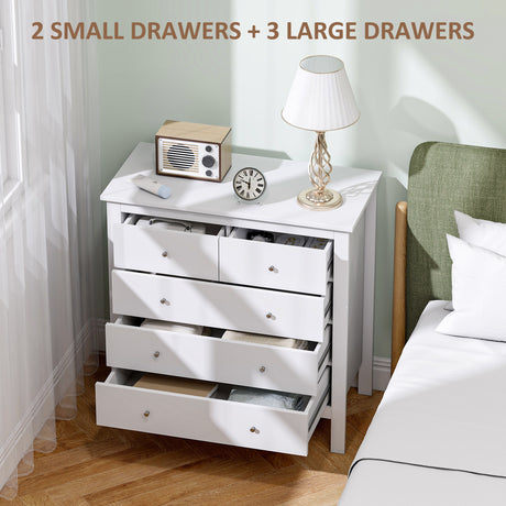 Wooden Chest Of 5 Drawers 79cm Wide With Round Metal Knobs - Velmora