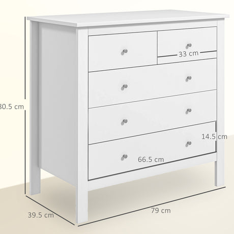 Wooden Chest Of 5 Drawers 79cm Wide With Round Metal Knobs - Velmora