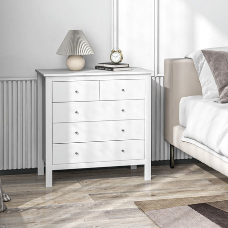 Wooden Chest Of 5 Drawers 79cm Wide With Round Metal Knobs - Velmora