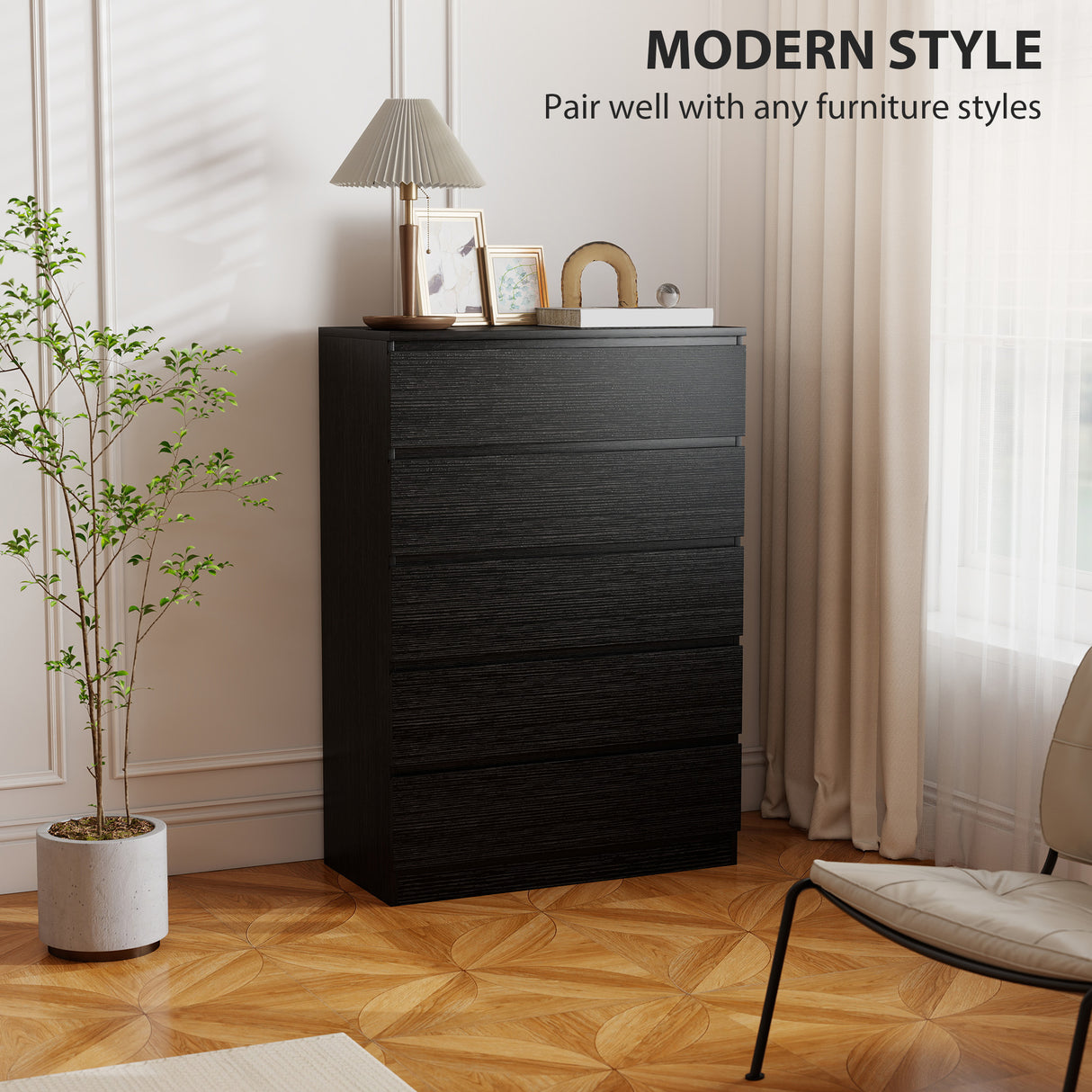 Wooden Chest Of 5 Drawers 80cm Wide - Velmora