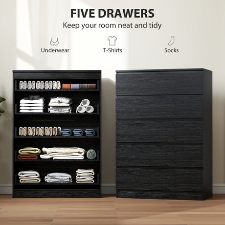 Wooden Chest Of 5 Drawers 80cm Wide - Velmora