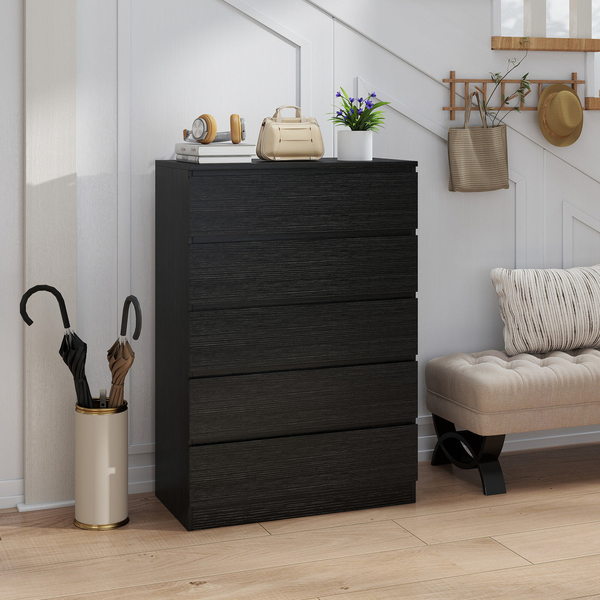Wooden Chest Of 5 Drawers 80cm Wide - Velmora