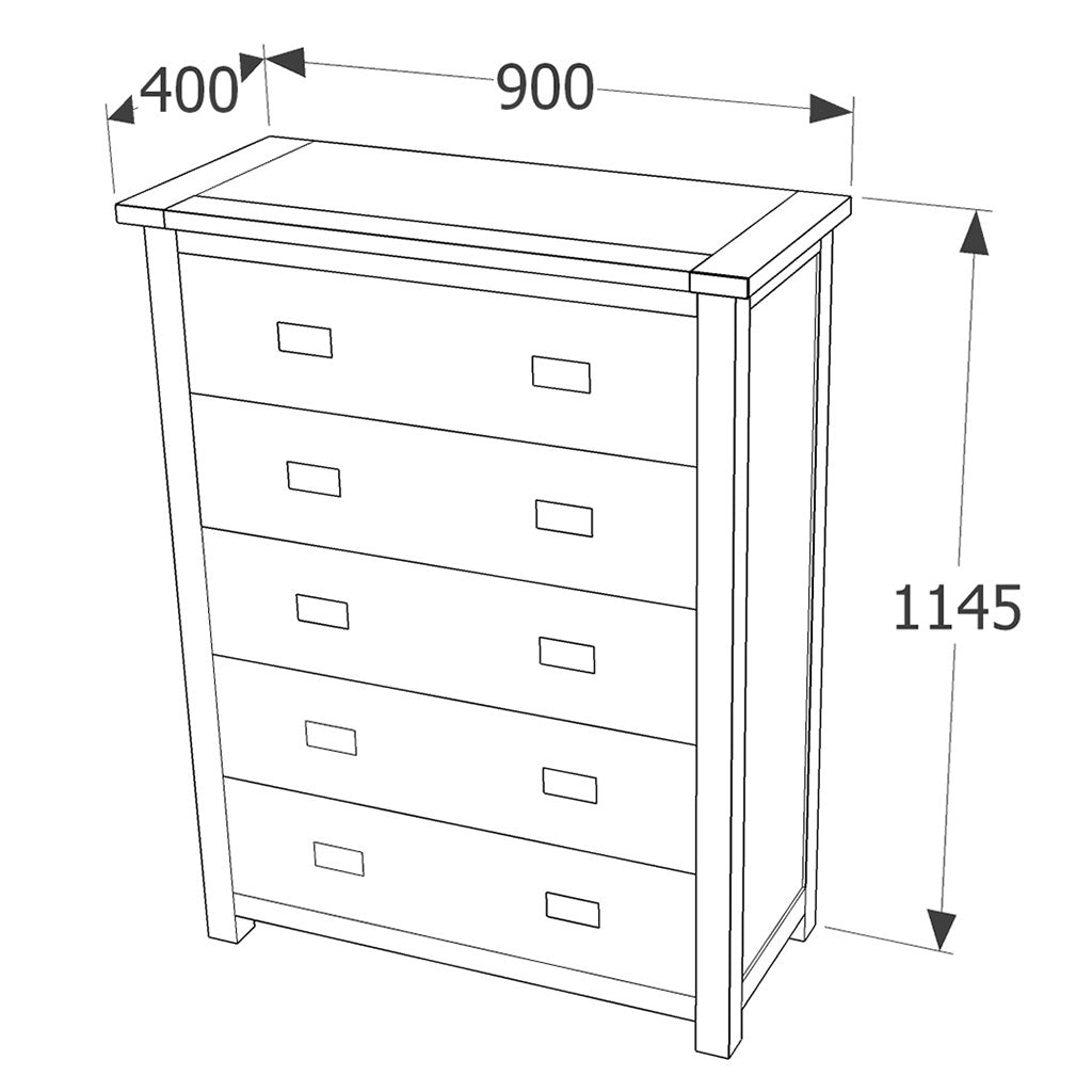Wooden Chest Of 5 Drawers - Boston