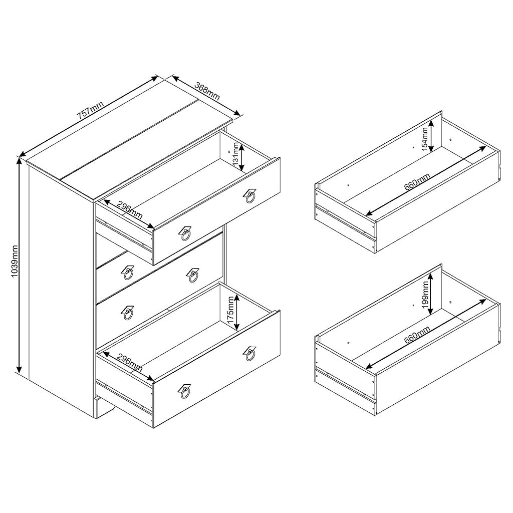 Wooden Chest Of 5 Drawers - Corona Compact