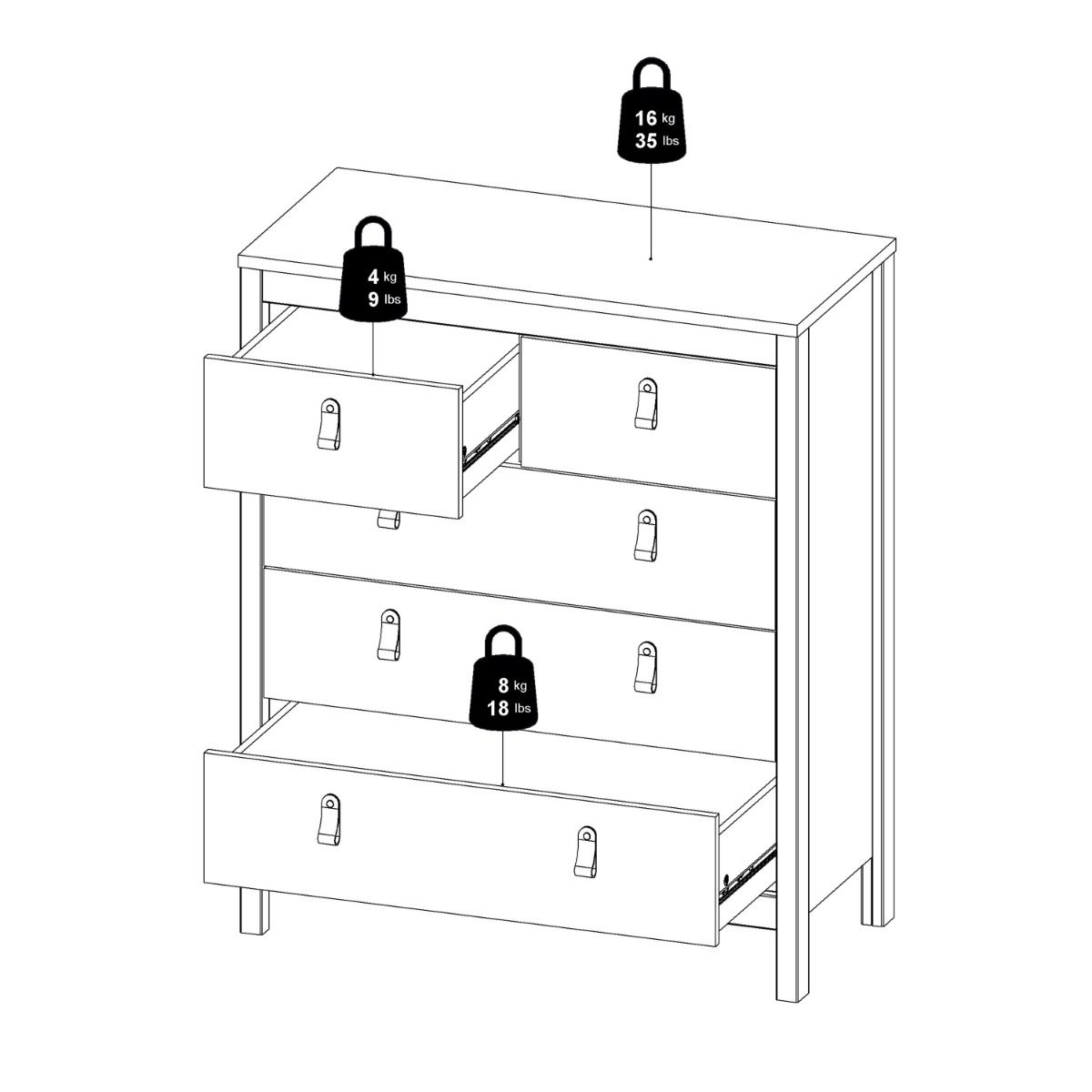 Wooden Chest Of 5 Drawers - Madrid