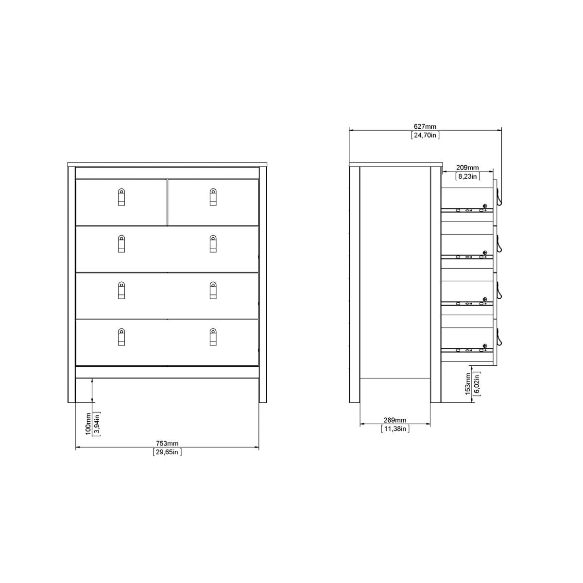 Wooden Chest Of 5 Drawers - Madrid