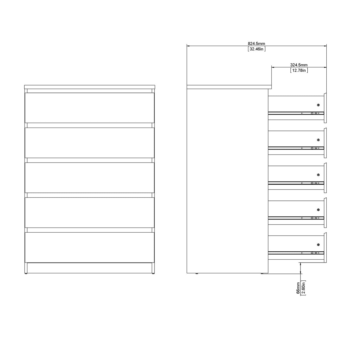 Wooden Chest Of 5 Drawers - Naia