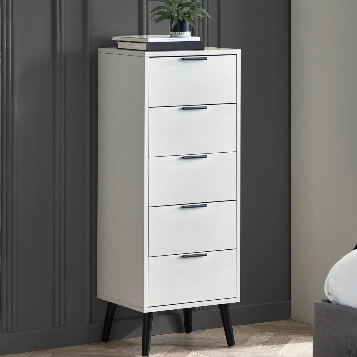Wooden Chest Of 5 Drawers Narrow - Alba