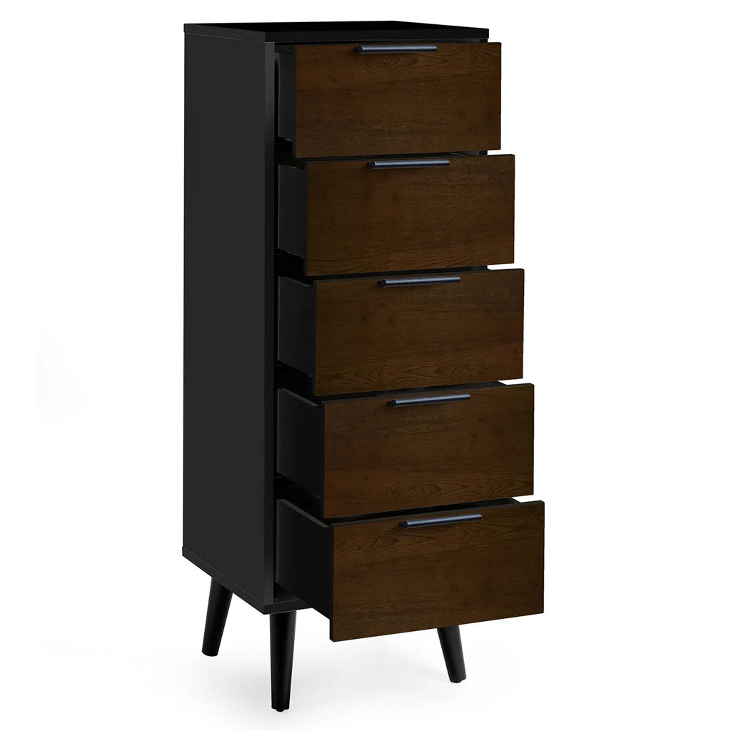Wooden Chest Of 5 Drawers Narrow - Alba