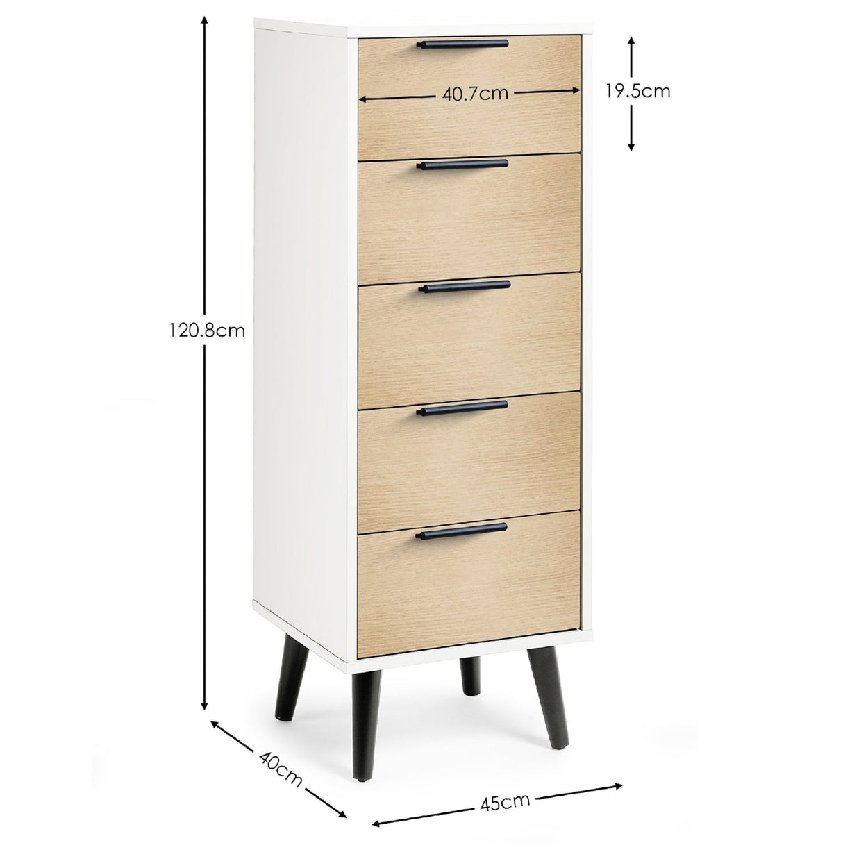 Wooden Chest Of 5 Drawers Narrow - Alba