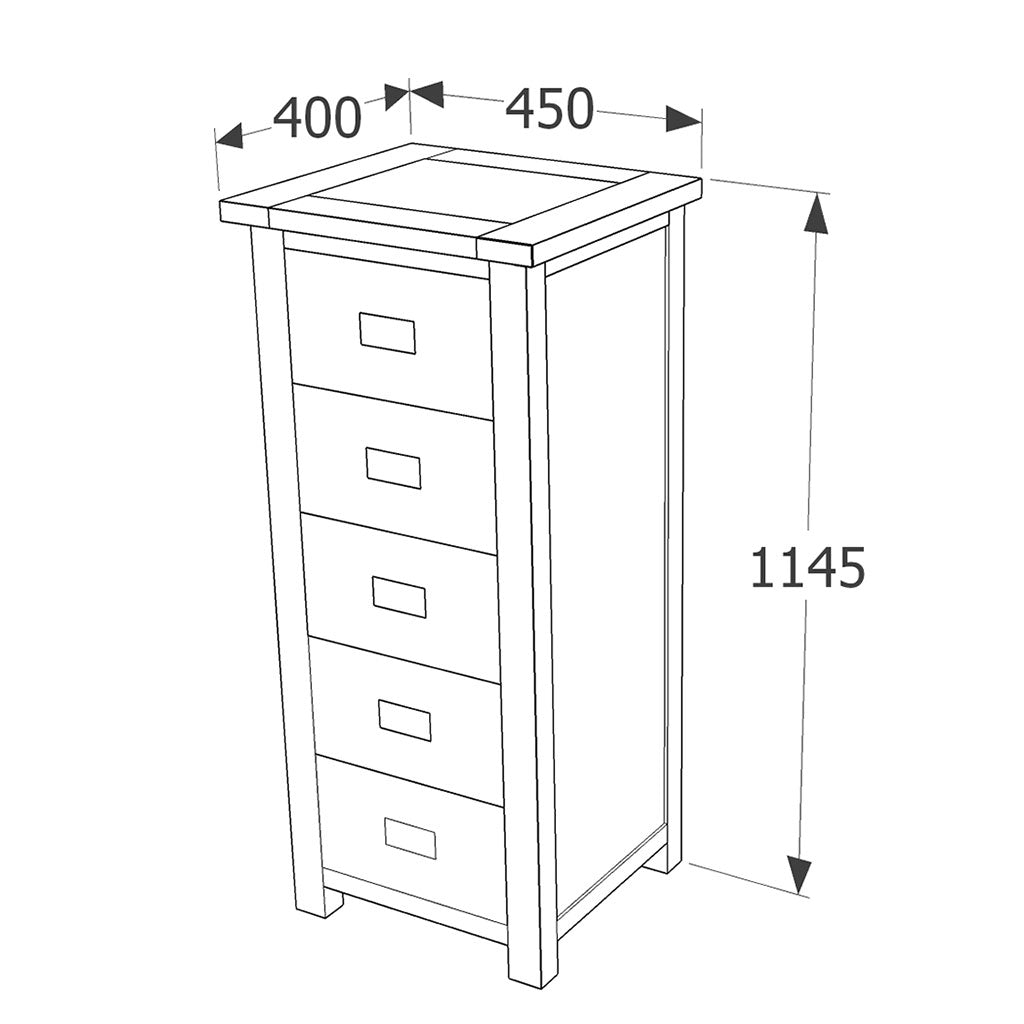 Wooden Chest Of 5 Drawers Narrow - Boston
