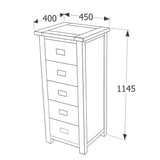 Wooden Chest Of 5 Drawers Narrow - Boston