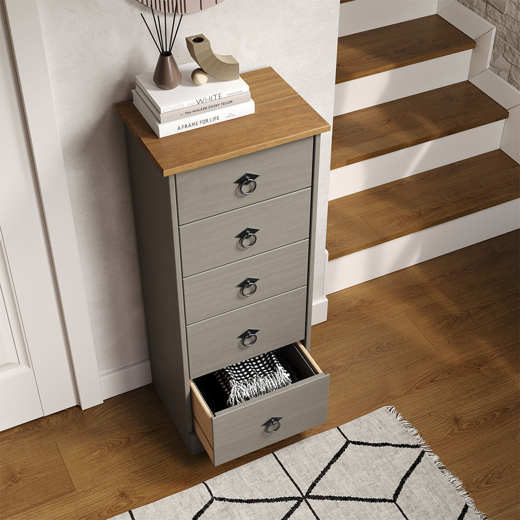Wooden Chest Of 5 Drawers Narrow - Corona Compact