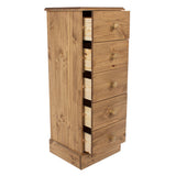 Wooden Chest Of 5 Drawers Narrow - Cotswold