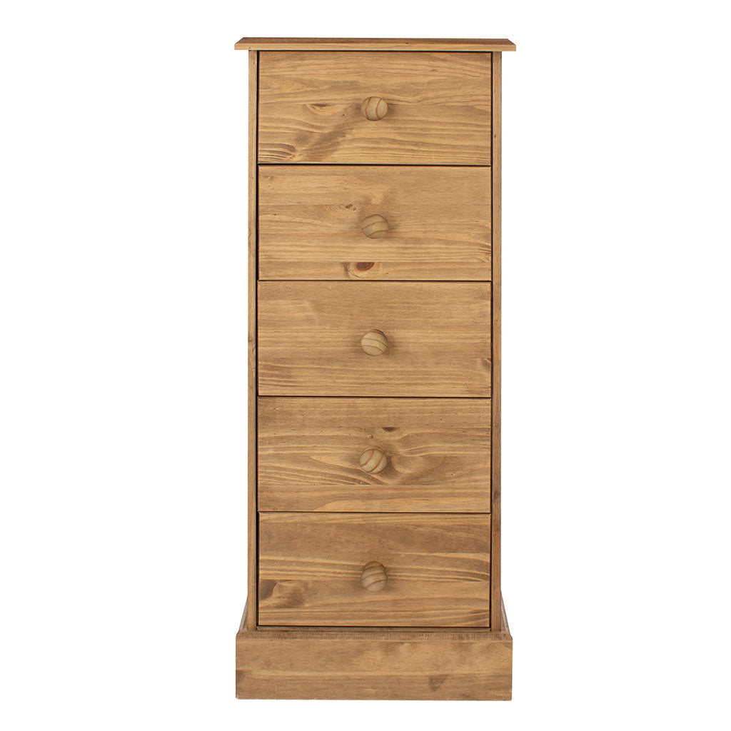 Wooden Chest Of 5 Drawers Narrow - Cotswold