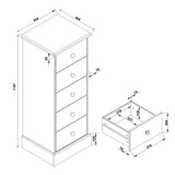 Wooden Chest Of 5 Drawers Narrow - Cotswold