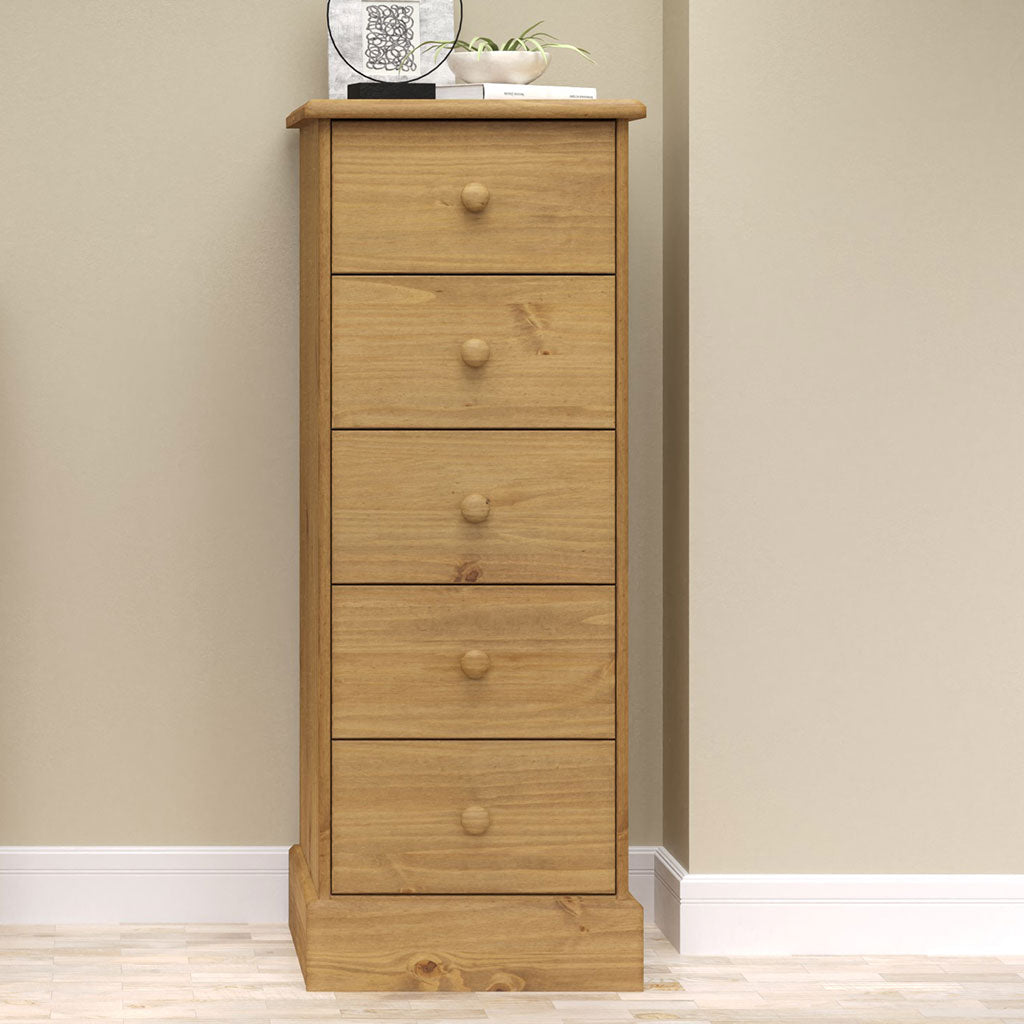 Wooden Chest Of 5 Drawers Narrow - Cotswold