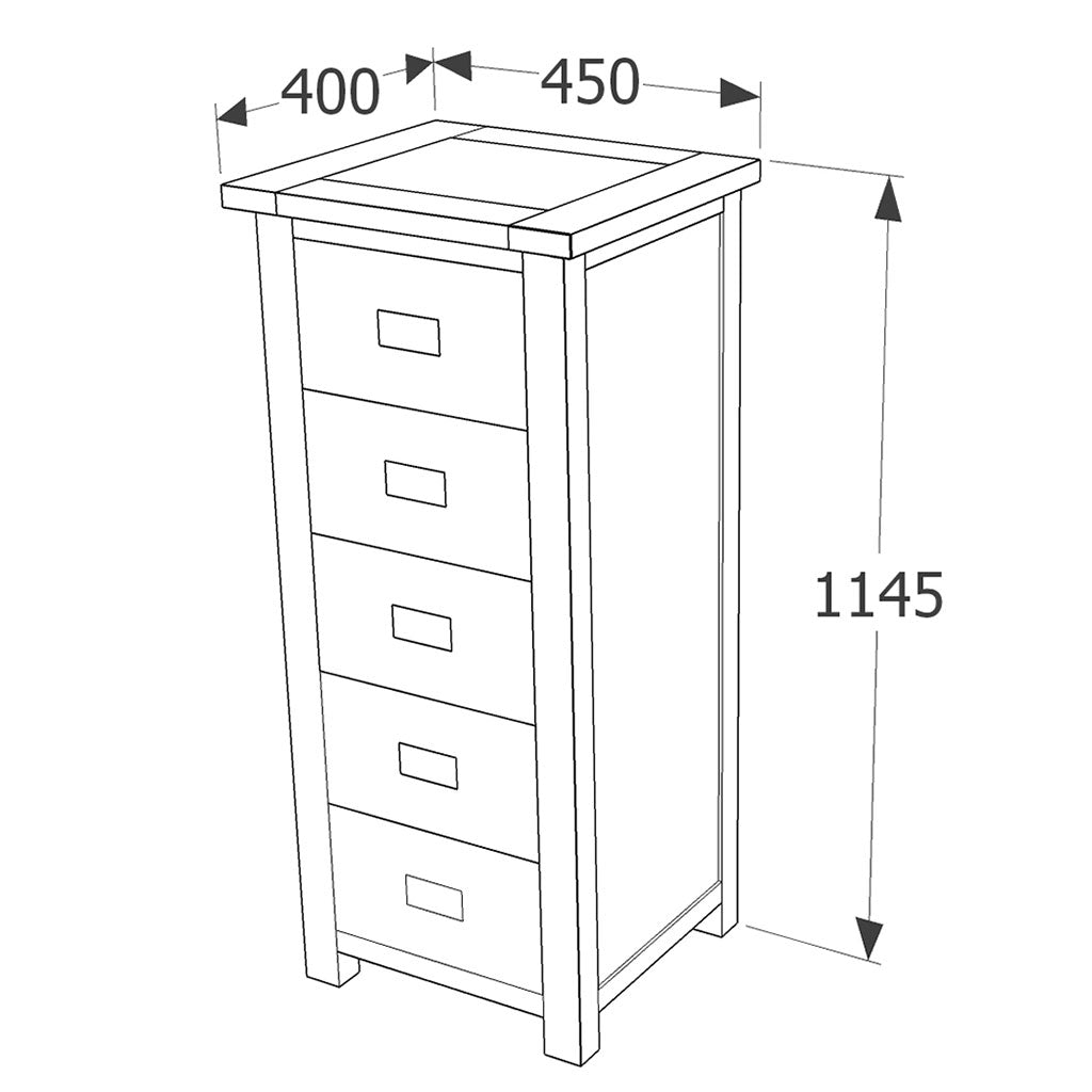 Wooden Chest Of 5 Drawers Narrow - Dunkeld