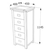 Wooden Chest Of 5 Drawers Narrow - Dunkeld