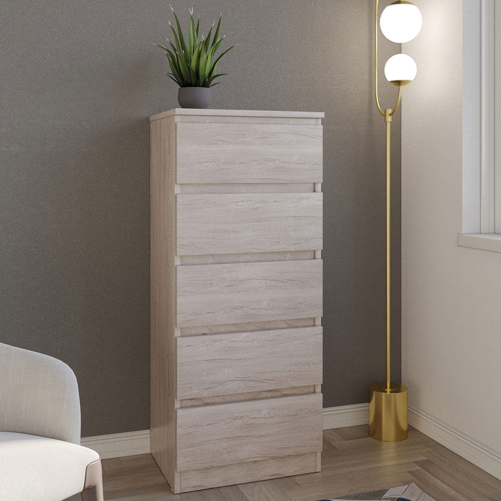 Wooden Chest Of 5 Drawers Narrow - Malvern