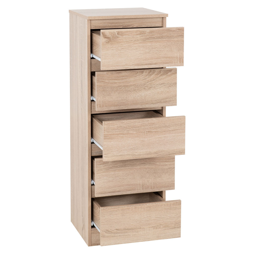 Wooden Chest Of 5 Drawers Narrow - Malvern