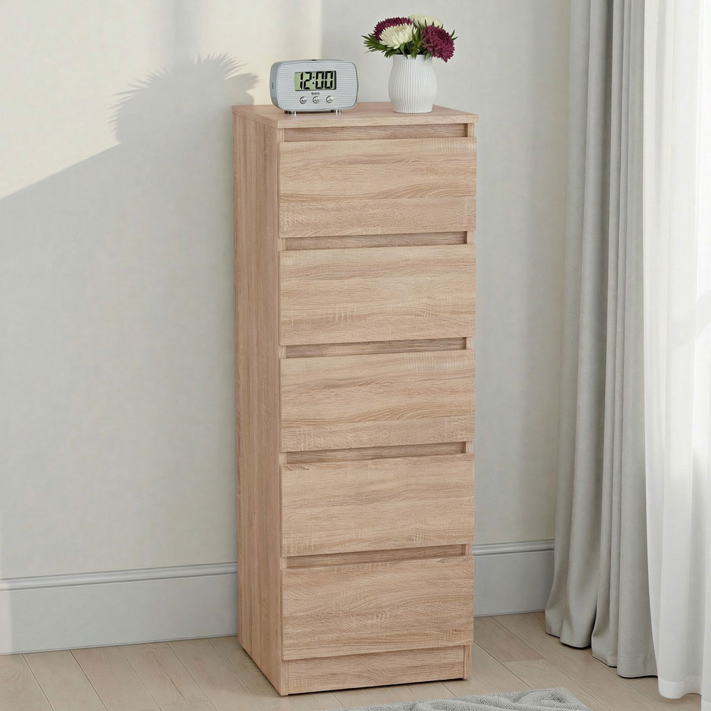 Wooden Chest Of 5 Drawers Narrow - Malvern