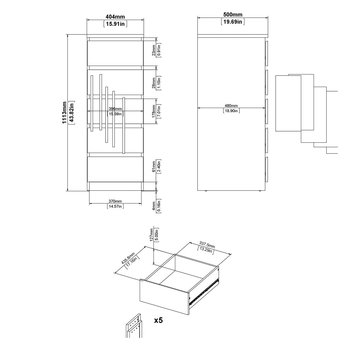 Wooden Chest Of 5 Drawers Narrow - Naia