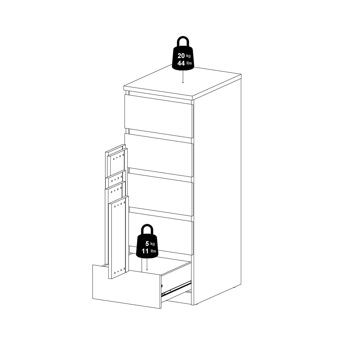 Wooden Chest Of 5 Drawers Narrow - Naia