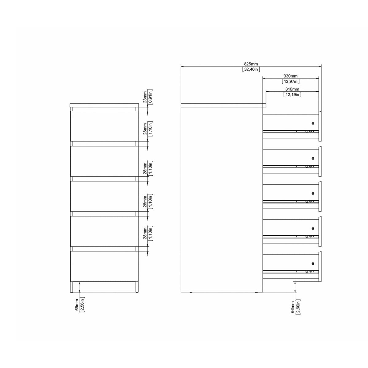 Wooden Chest Of 5 Drawers Narrow - Naia