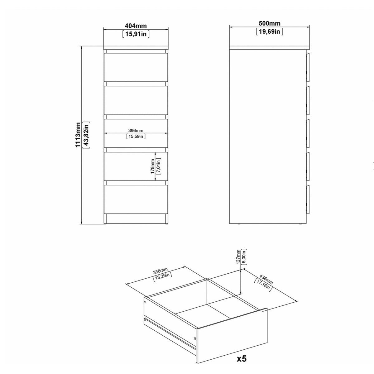 Wooden Chest Of 5 Drawers Narrow - Naia