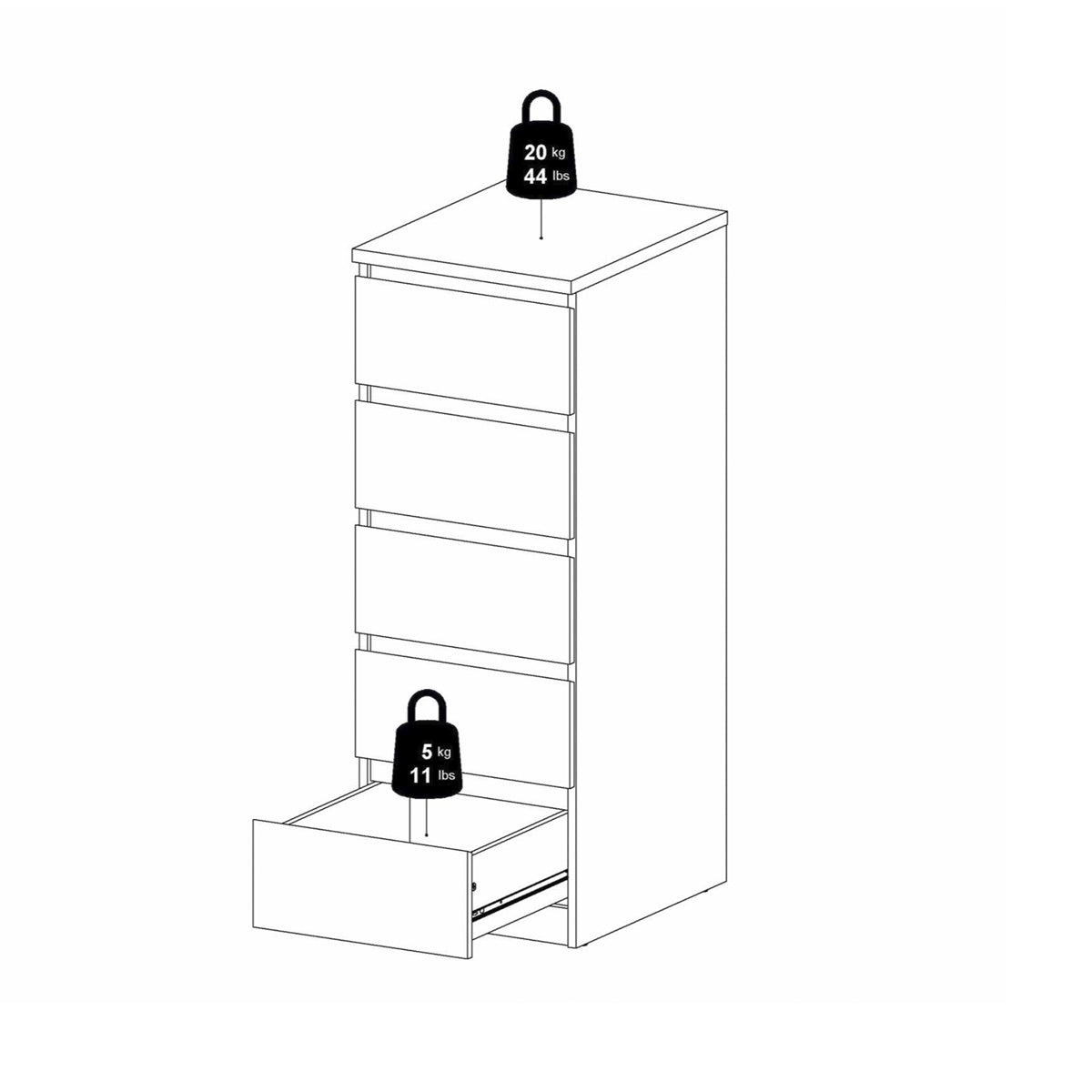 Wooden Chest Of 5 Drawers Narrow - Naia