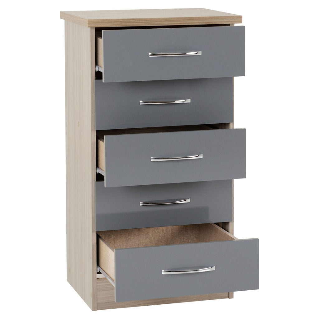 Wooden Chest Of 5 Drawers Narrow - Nevada