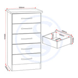 Wooden Chest Of 5 Drawers Narrow - Nevada