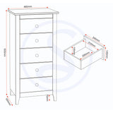 Wooden Chest Of 5 Drawers Narrow - Oslo