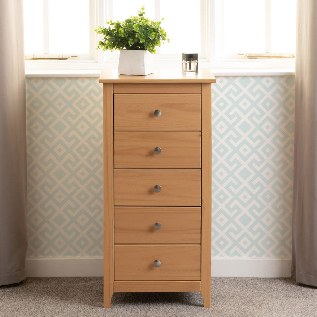 Wooden Chest Of 5 Drawers Narrow - Oslo