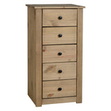 Wooden Chest Of 5 Drawers Narrow - Panama