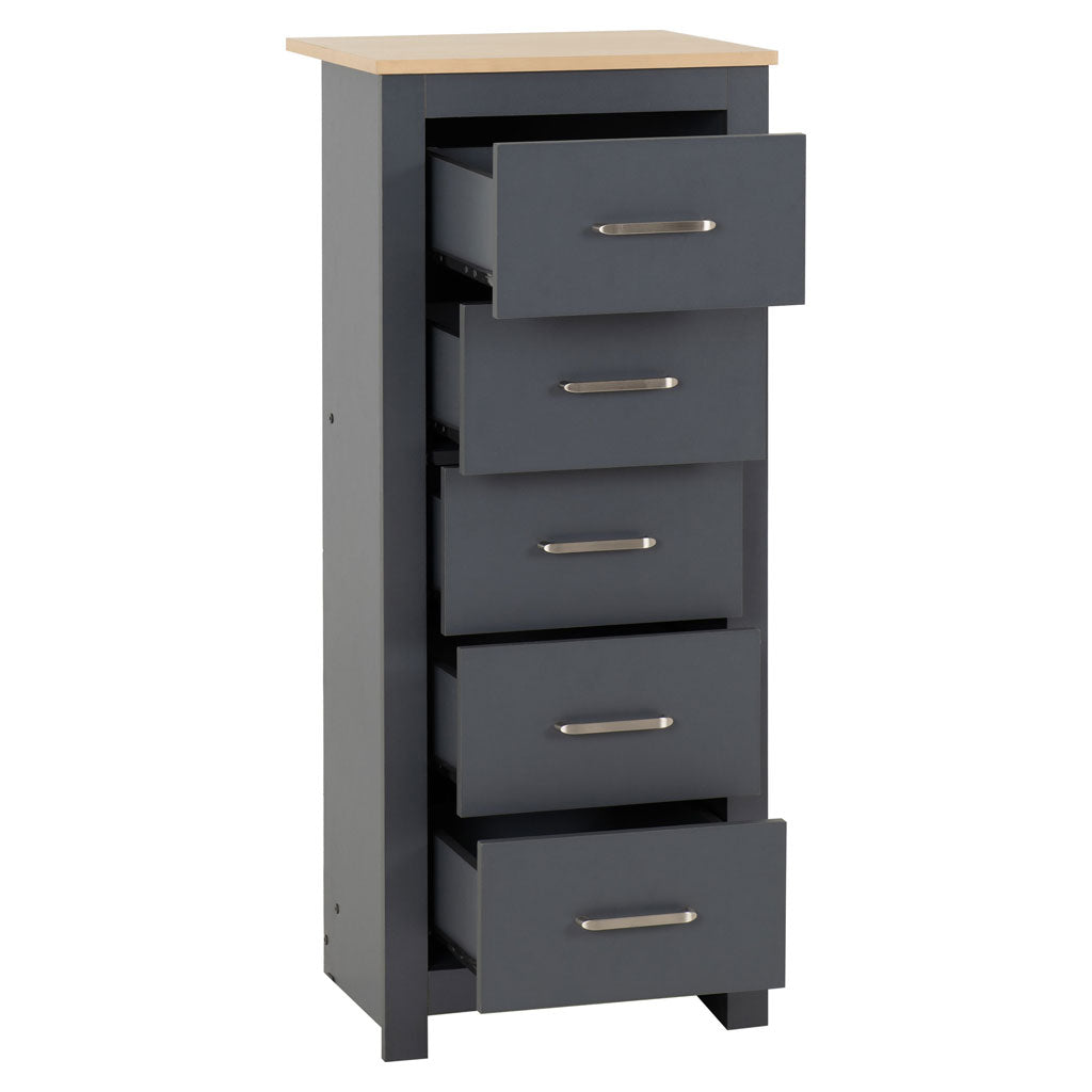 Wooden Chest Of 5 Drawers Narrow - Portland