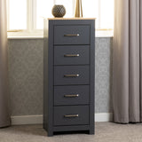 Wooden Chest Of 5 Drawers Narrow - Portland